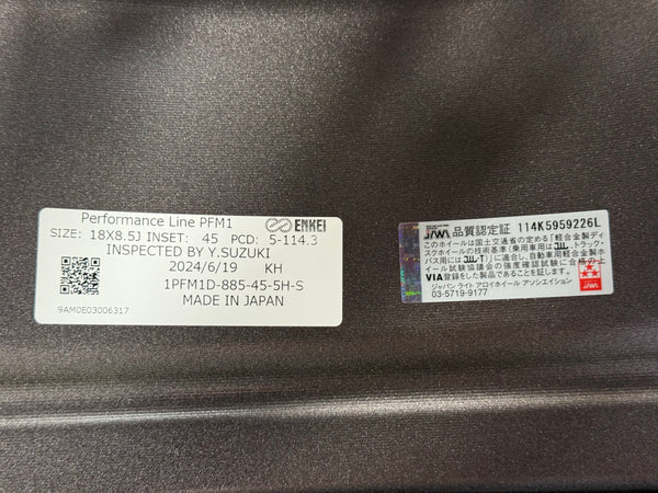 New 18x8.5 ET45 ENKEI Racing PFM1 Japan Rim (4 wheel) Dark Silver 5x114.3