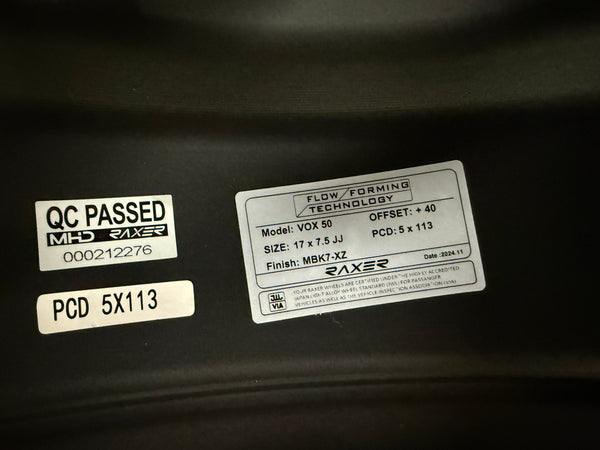 New 17X7.5 ET40 Raxer VOX50 Rim (4 wheel) Matte Black 5X114.3