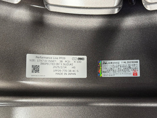 New 17X7 ET38 Enkei PF09 Rim (4 wheel) DARK SILVER 4X100