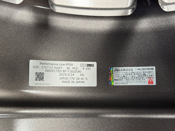 New 17X7 ET38 Enkei PF09 Rim (4 wheel) DARK SILVER 4X100