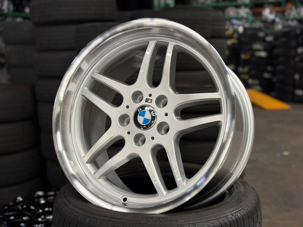 New 18x8 ET13 18x9.5 ET25 H20 BMW M Parallel (4 wheels) Silver Polished 5X120