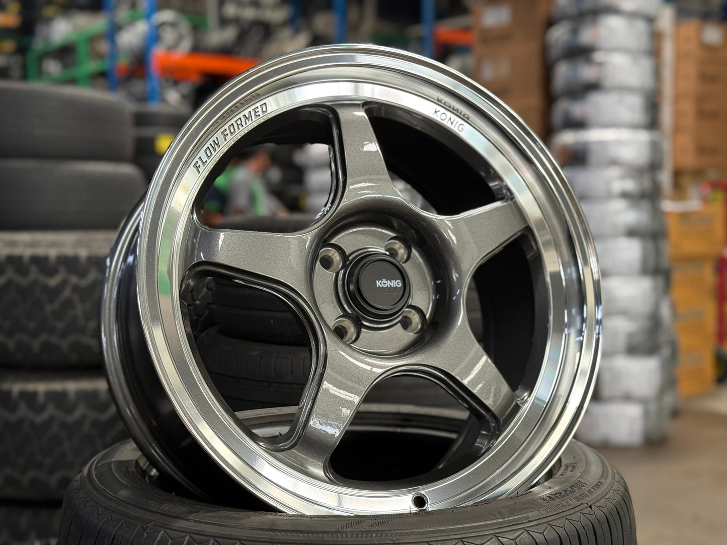 New 17X8 ET40 Konig Hyperspec Rim (4 wheel) Gunmetal Polished Lip 4X100