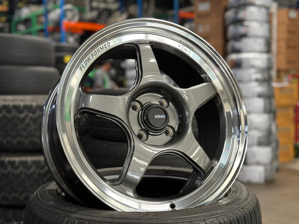 New 17X8 ET40 Konig Hyperspec Rim (4 wheel) Gunmetal Polished Lip 4X100