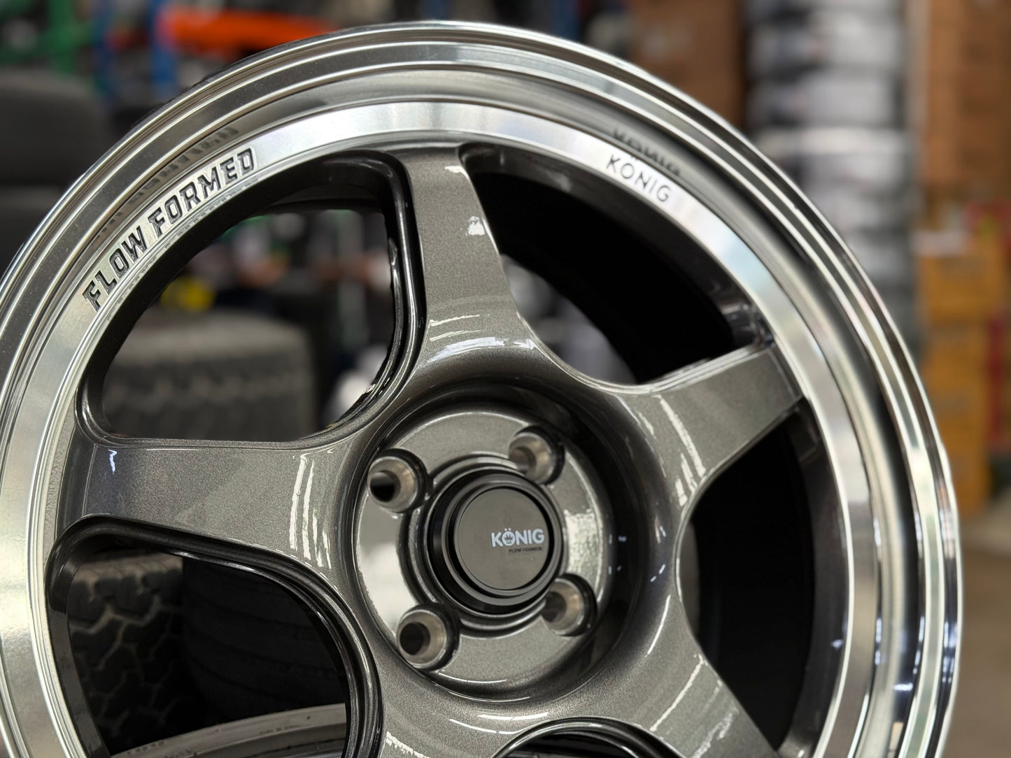 New 17X8 ET40 Konig Hyperspec Rim (4 wheel) Gunmetal Polished Lip 4X100