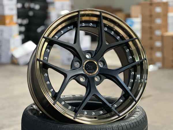 New 18 G forged GF03 Rim (4 wheel) Matt Black Gold Barrel 5x114.3