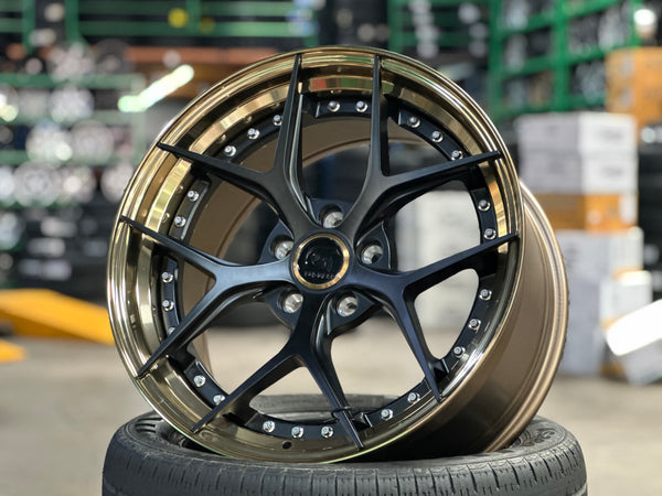 New 18 G forged GF03 Rim (4 wheel) Matt Black Gold Barrel 5x114.3