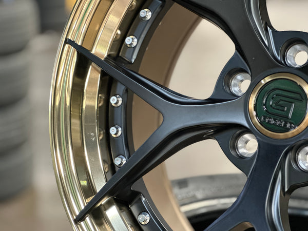 New 18 G forged GF03 Rim (4 wheel) Matt Black Gold Barrel 5x114.3