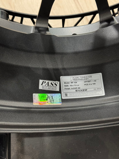 New 16X7 ET42 Raxer RP10X Rim (4 wheel) Dark Graphite 4X100