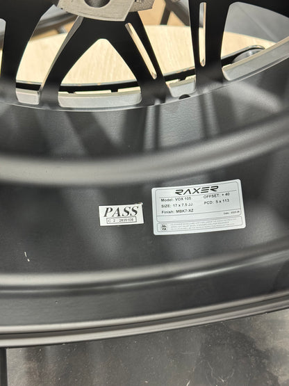 New 17X7.5 ET40 Raxer VOX105 Rim (4 wheel) Matt Black 5X112