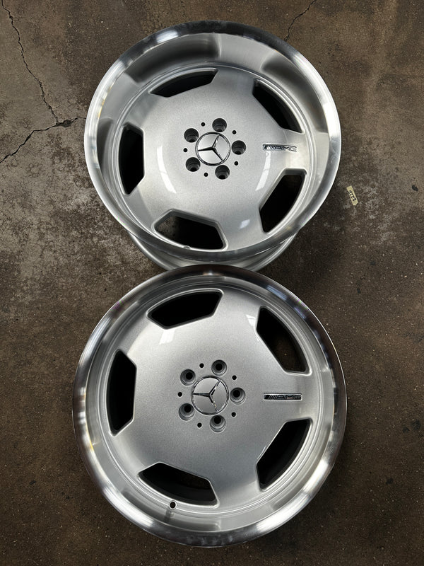 New 19x8.5 Front 19x9.5 Rear ET35 Mercedes Classic Monoblock Design Silver 5x112 (4 Wheels)