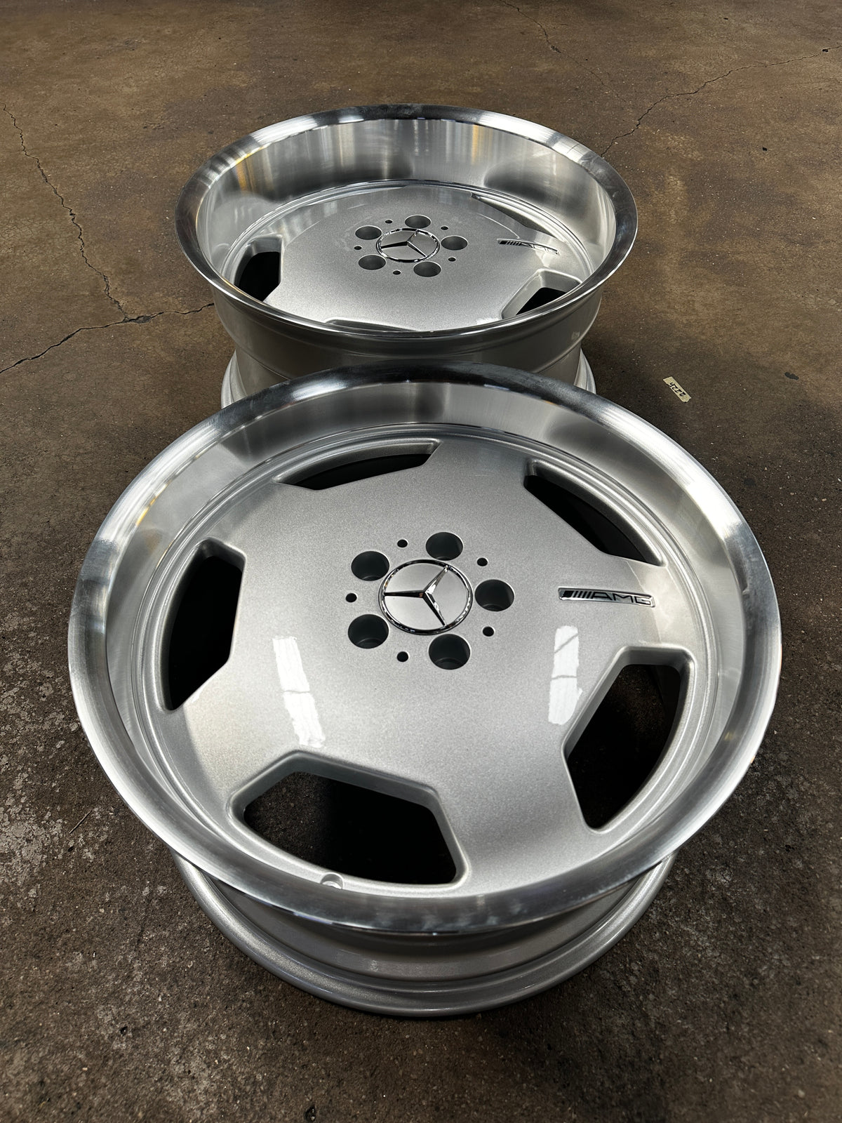 New 19x8.5 Front 19x9.5 Rear ET35 Mercedes Classic Monoblock Design Silver 5x112 (4 Wheels)
