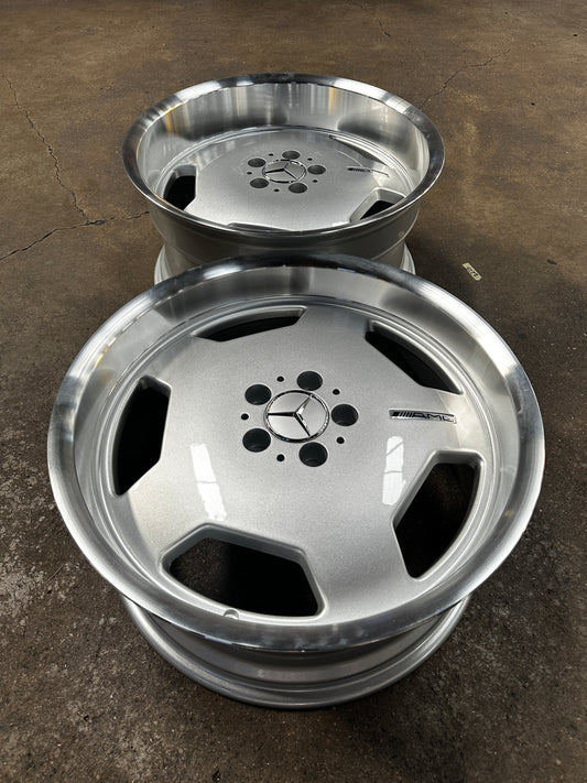 New 19x8.5 Front 19x9.5 Rear ET35 Mercedes Classic Monoblock Design Silver 5x112 (4 Wheels)