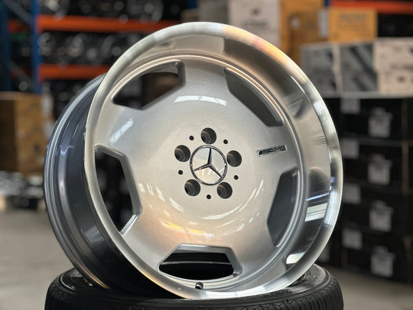 New 19x8.5 Front 19x9.5 Rear ET35 Mercedes Classic Monoblock Design Silver 5x112 (4 Wheels)