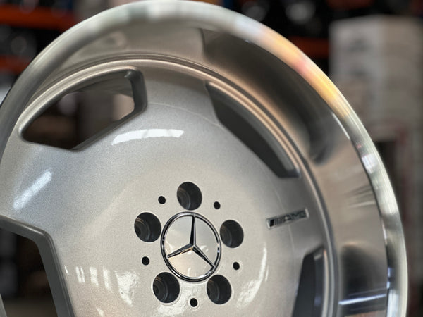 New 19x8.5 Front 19x9.5 Rear ET35 Mercedes Classic Monoblock Design Silver 5x112 (4 Wheels)