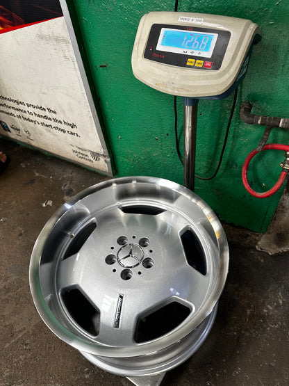 New 19x8.5 Front 19x9.5 Rear ET35 Mercedes Classic Monoblock Design Silver 5x112 (4 Wheels)