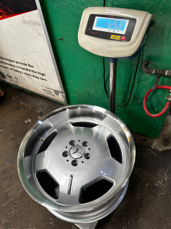 New 19x8.5 Front 19x9.5 Rear ET35 Mercedes Classic Monoblock Design Silver 5x112 (4 Wheels)