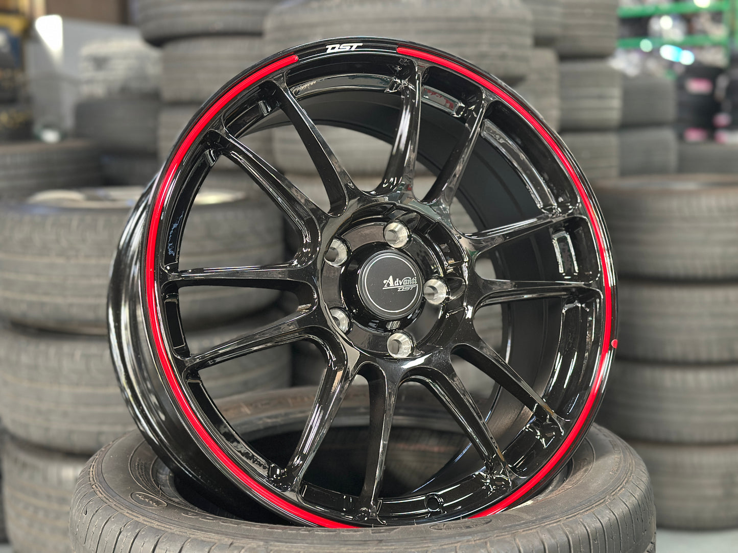 New 17x7.5 ET40 Advanti Ameros (4 wheel) 5x114.3 Black RED
