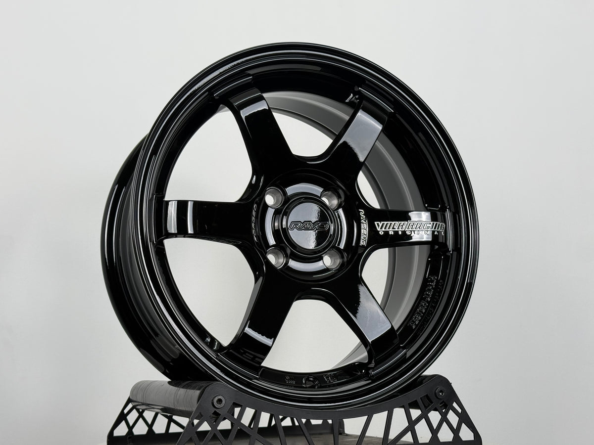New 15X7 ET35 AOW TE37 Sonic Rim (4 wheel) Gloss Black 4X100