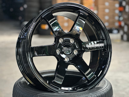 New 18x8.5 ET35 AOW TE37 Rim (4 wheel) Black 5x114.3
