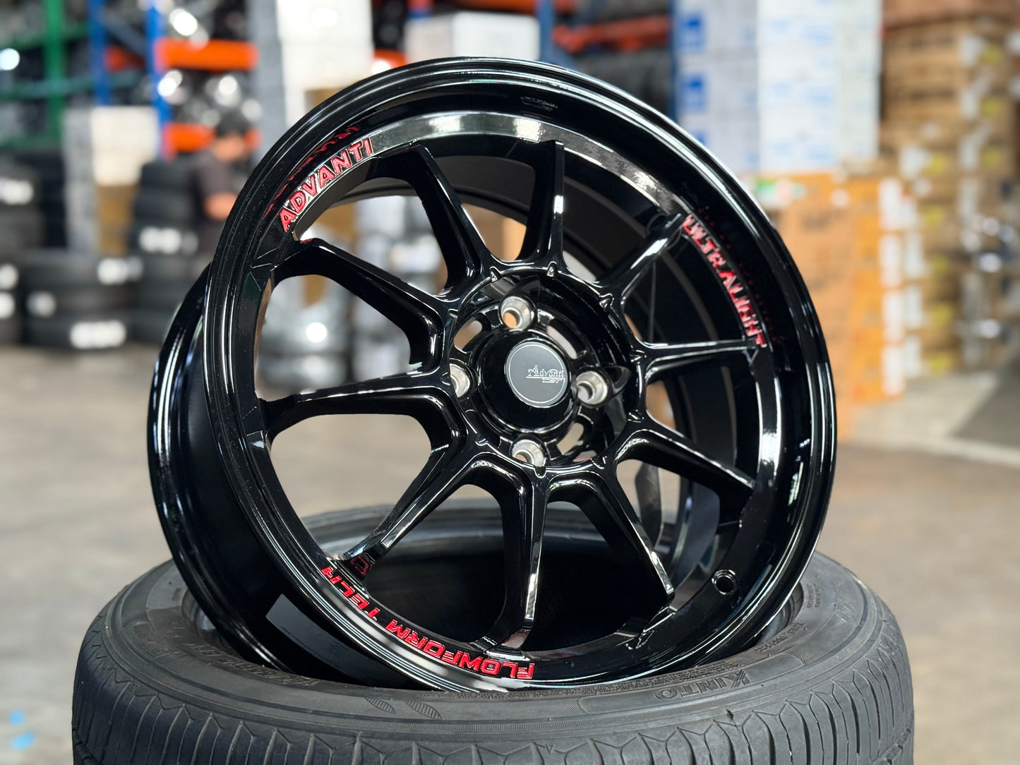 New 16x7 ET40 Advanti Tallo (4 wheel) 4x100 Gloss Black
