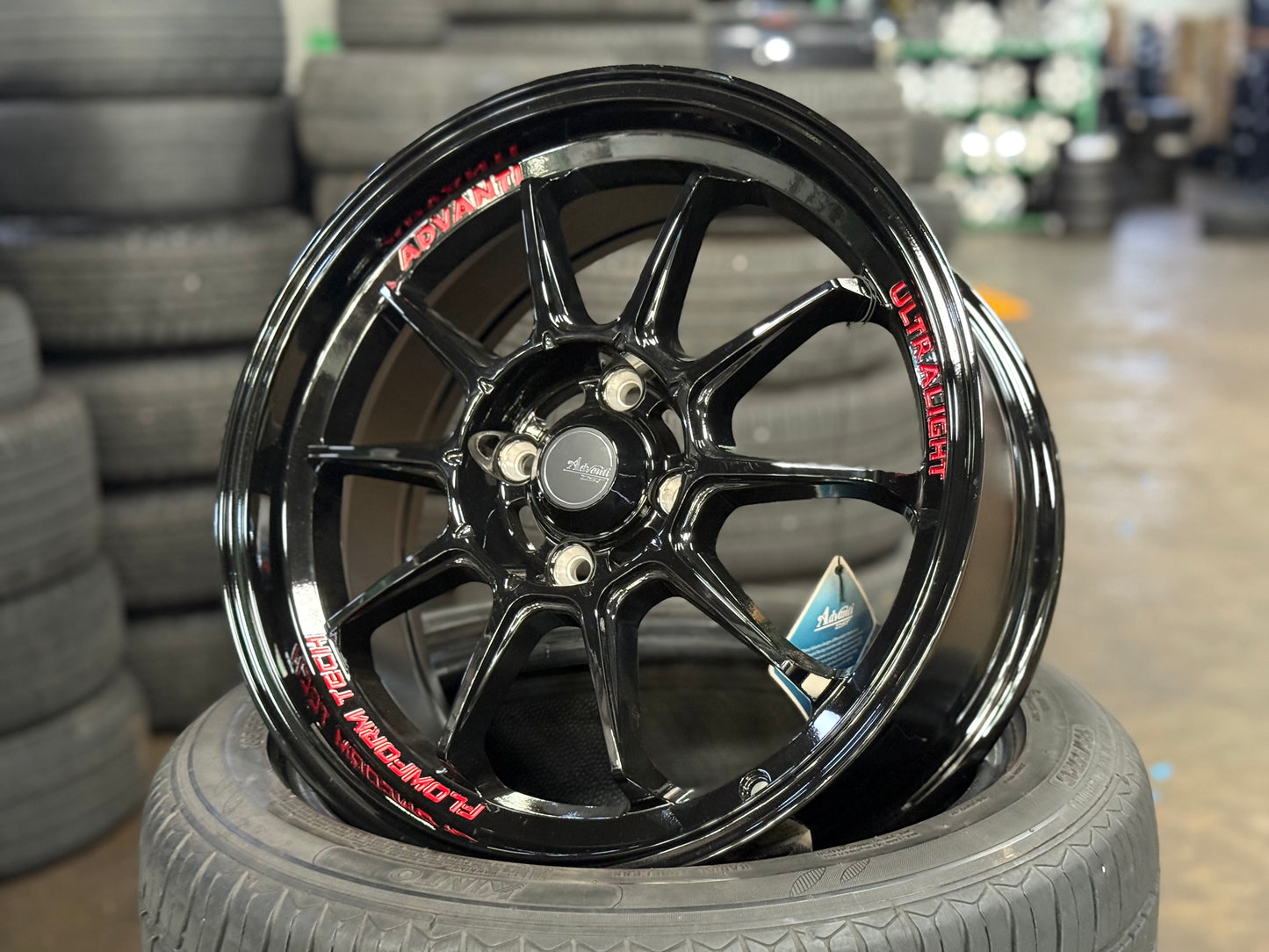 New 16x7 ET40 Advanti Tallo (4 wheel) 4x100 Gloss Black