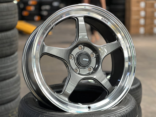 New 18x8.5 ET43 Konig Hyperspec Rim (4 wheel) Gunmetal Polished Lips 5x114.3