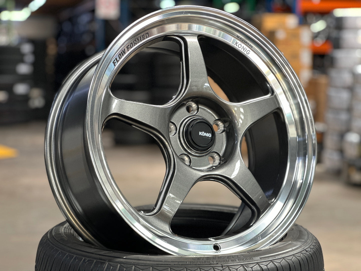 New 18x8.5 ET43 Konig Hyperspec Rim (4 wheel) Gunmetal Polished Lips 5x114.3