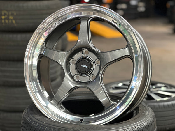 New 18x8.5 ET43 Konig Hyperspec Rim (4 wheel) Gunmetal Polished Lips 5x114.3