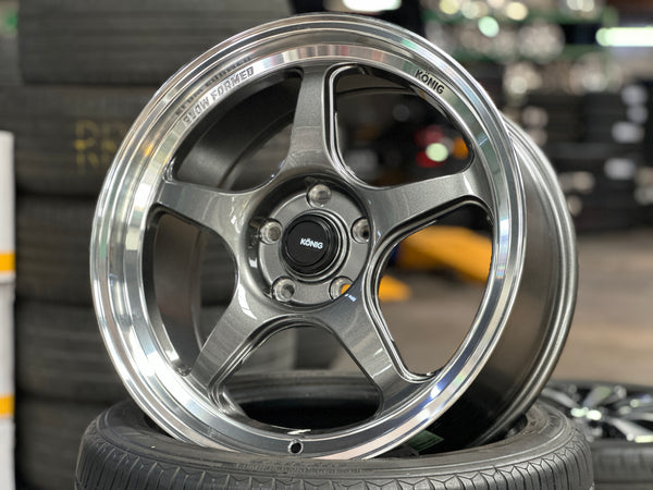 New 18x8.5 ET43 Konig Hyperspec Rim (4 wheel) Gunmetal Polished Lips 5x114.3