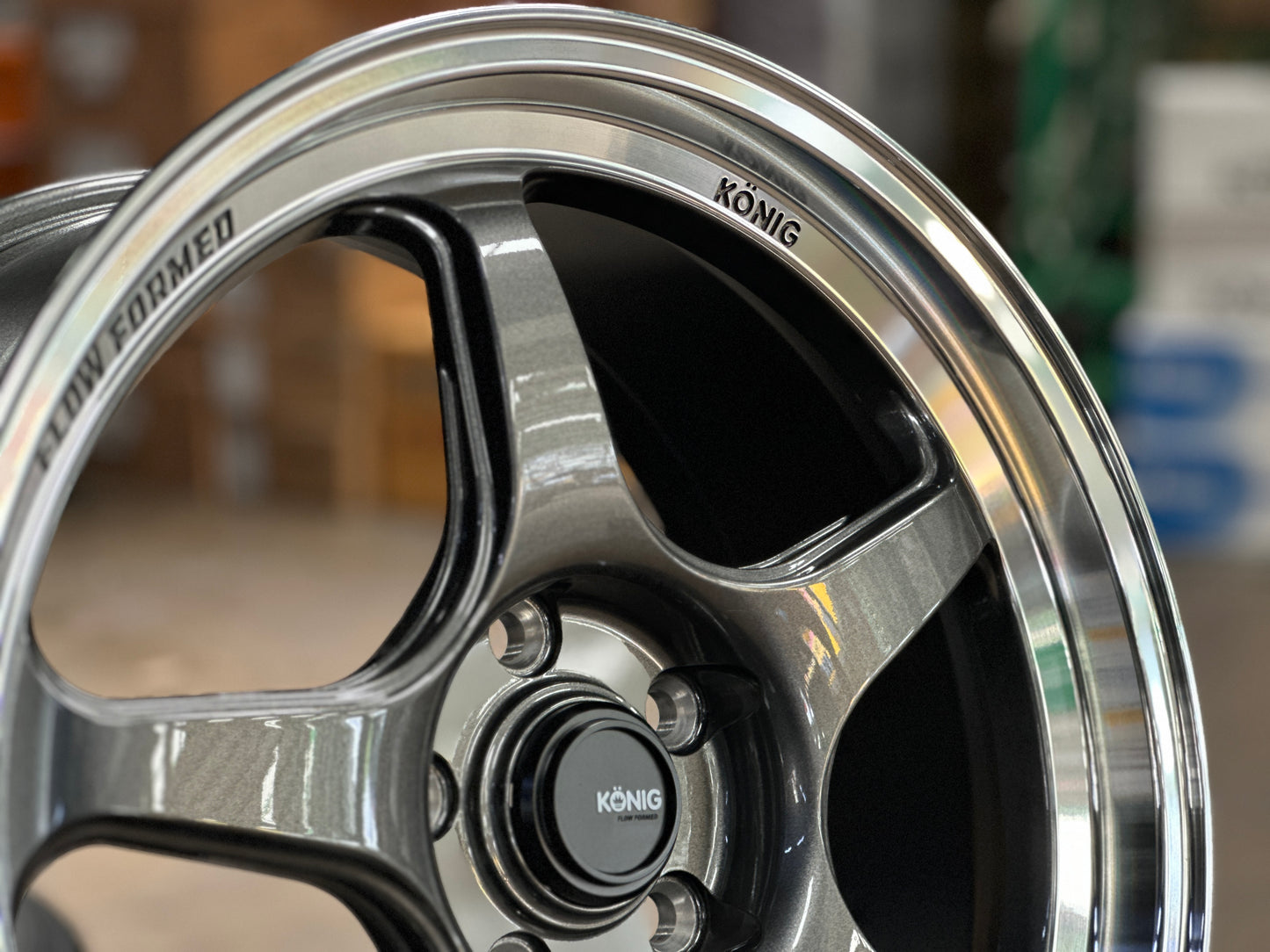 New 18x8.5 ET43 Konig Hyperspec Rim (4 wheel) Gunmetal Polished Lips 5x114.3