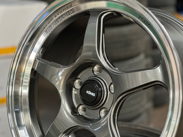 New 18x8.5 ET43 Konig Hyperspec Rim (4 wheel) Gunmetal Polished Lips 5x114.3