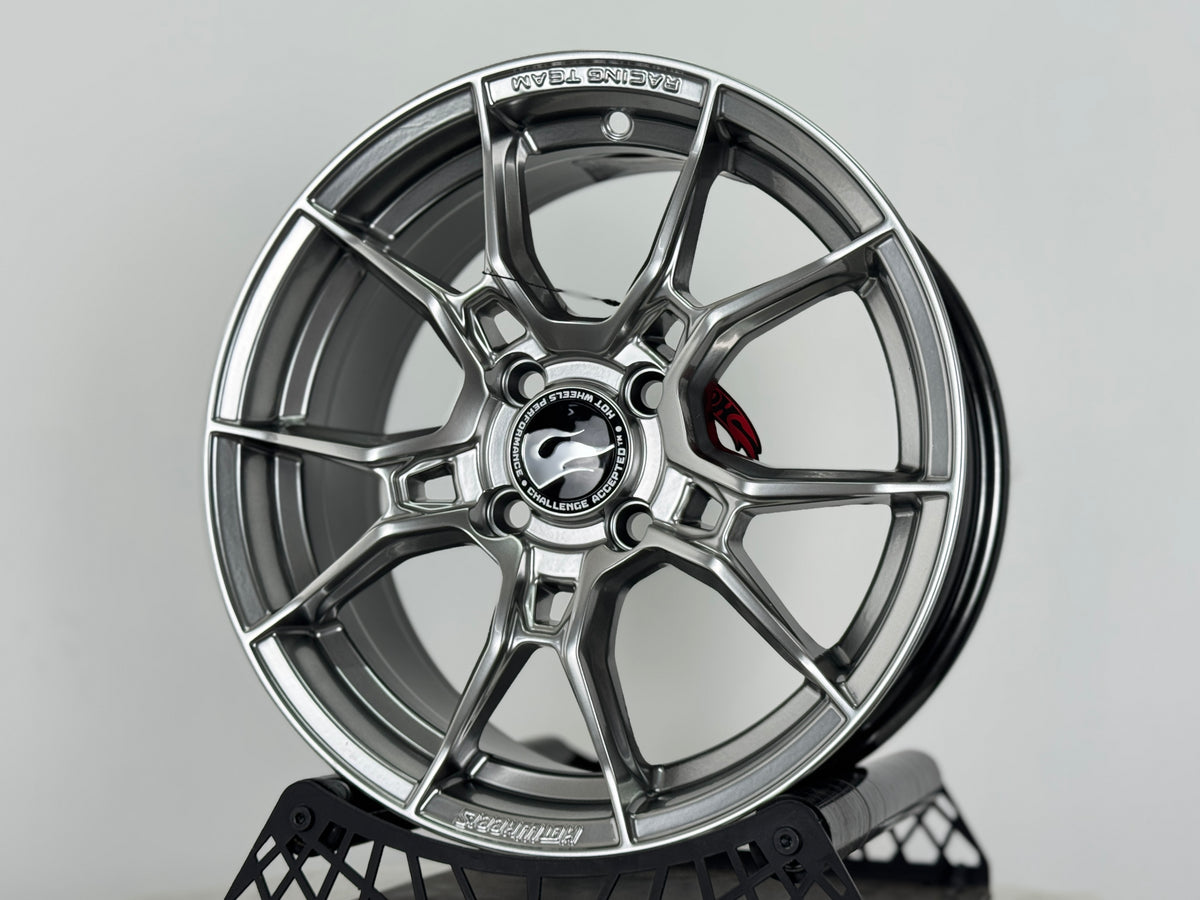New 15X6.5 ET40 Hotwheels HW02 Rim (4 wheel) Diamond Black 4X100