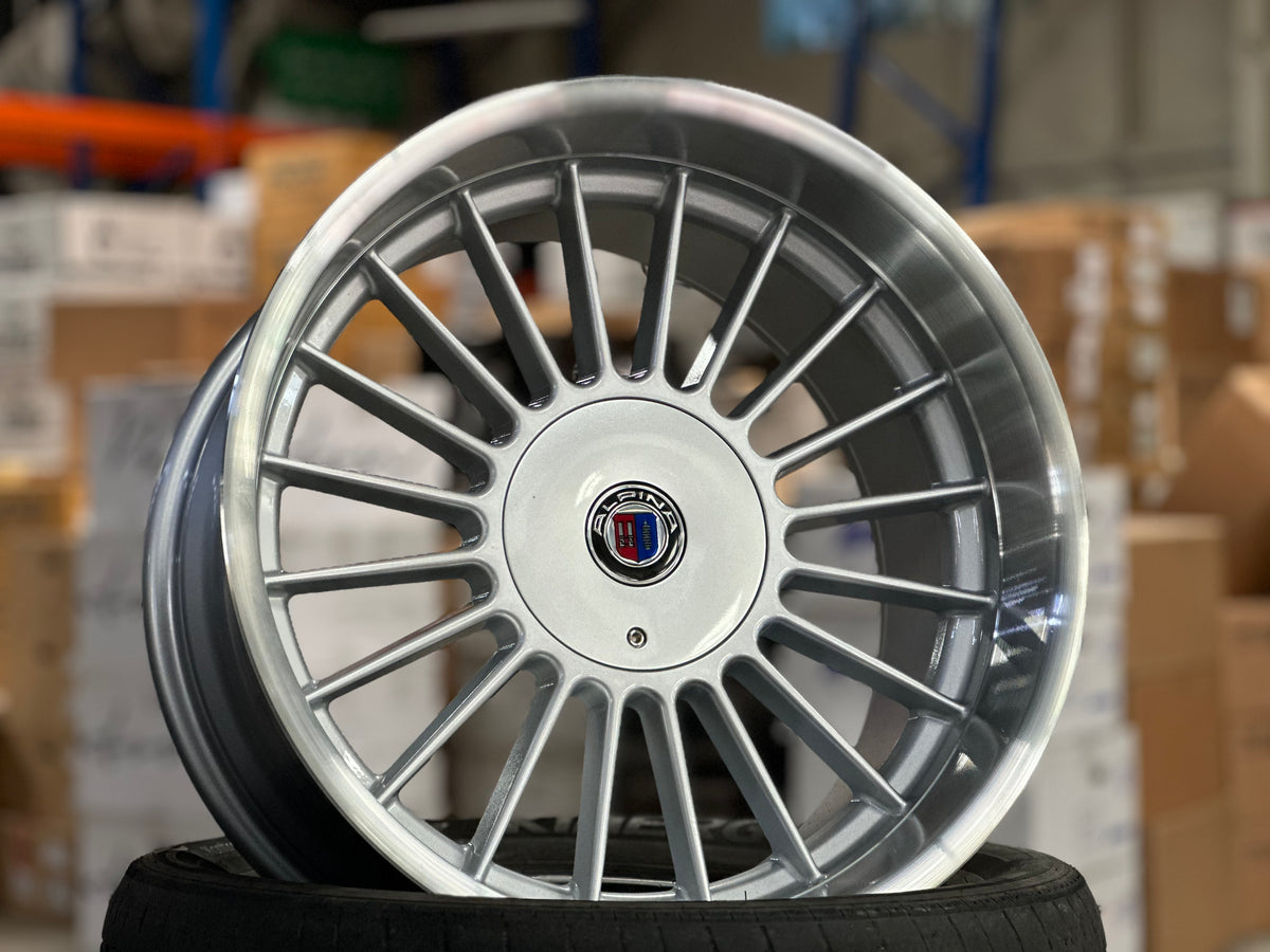 New 18x8.5 ET13 18X9.5 ET20 Alpina Classic Rim (4 wheel) Gloss Silver Polished Lip 5X120