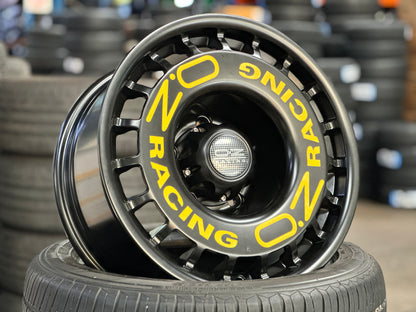 New 16x8 ET-10 OZ Rally Rim (5 wheel) Black + Stickers 5x139.7 (5 pcs)