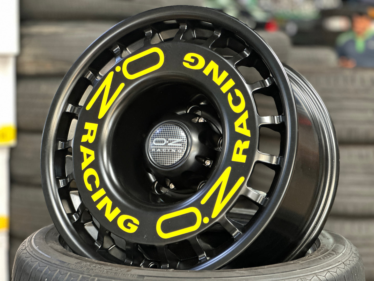 New 16x8 ET-10 OZ Rally Rim (5 wheel) Black + Stickers 5x139.7 (5 pcs)
