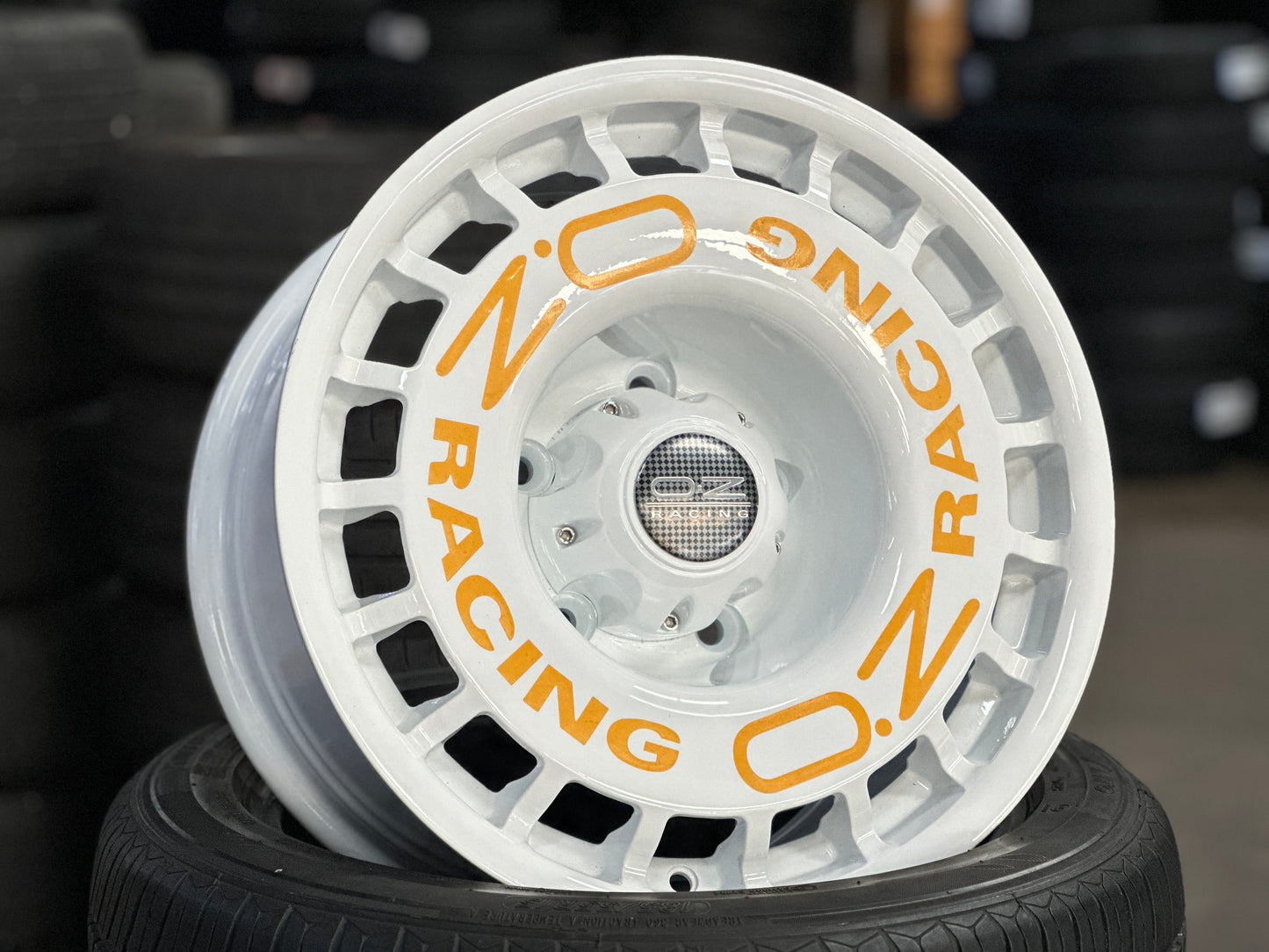 New 16x8 ET-10 OZ Rally Rim (5 wheels) WHITE + Stickers 5x139.7 (5 pcs)