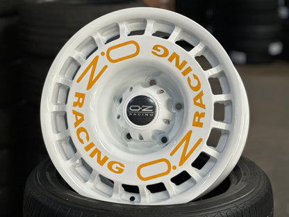 New 16x8 ET-10 OZ Rally Rim (5 wheels) WHITE + Stickers 5x139.7 (5 pcs)