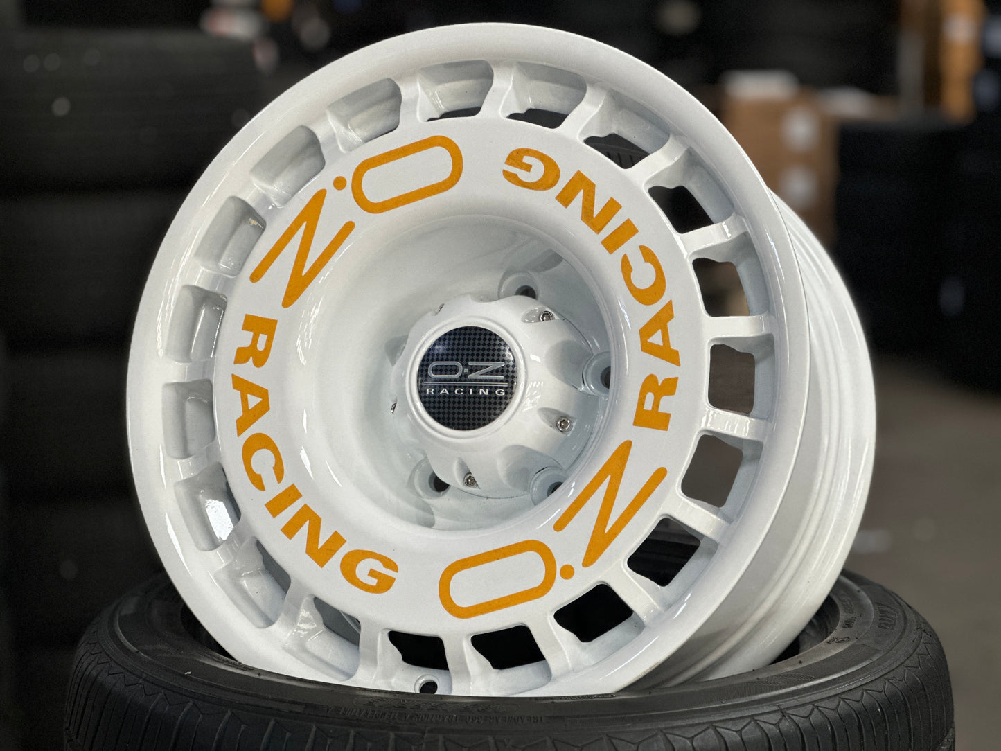 New 16x8 ET-10 OZ Rally Rim (5 wheels) WHITE + Stickers 5x139.7 (5 pcs)