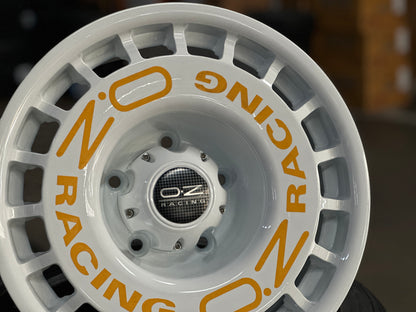 New 16x8 ET-10 OZ Rally Rim (5 wheels) WHITE + Stickers 5x139.7 (5 pcs)