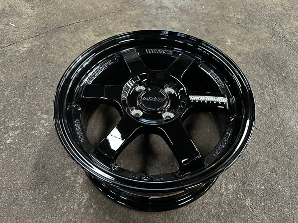 New 15X6.5 ET38 AOW TE37 Rim (4 wheel) Gloss Black 4X100