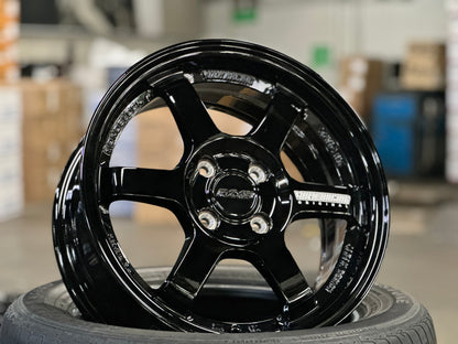 New 15X6.5 ET38 AOW TE37 Rim (4 wheel) Gloss Black 4X100