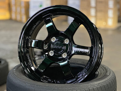 New 15X6.5 ET38 AOW TE37 Rim (4 wheel) Gloss Black 4X100