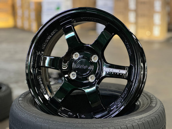 New 15X6.5 ET40 AOW Flow Formed TE37 Rim (4 wheel) Gloss Black 4X100