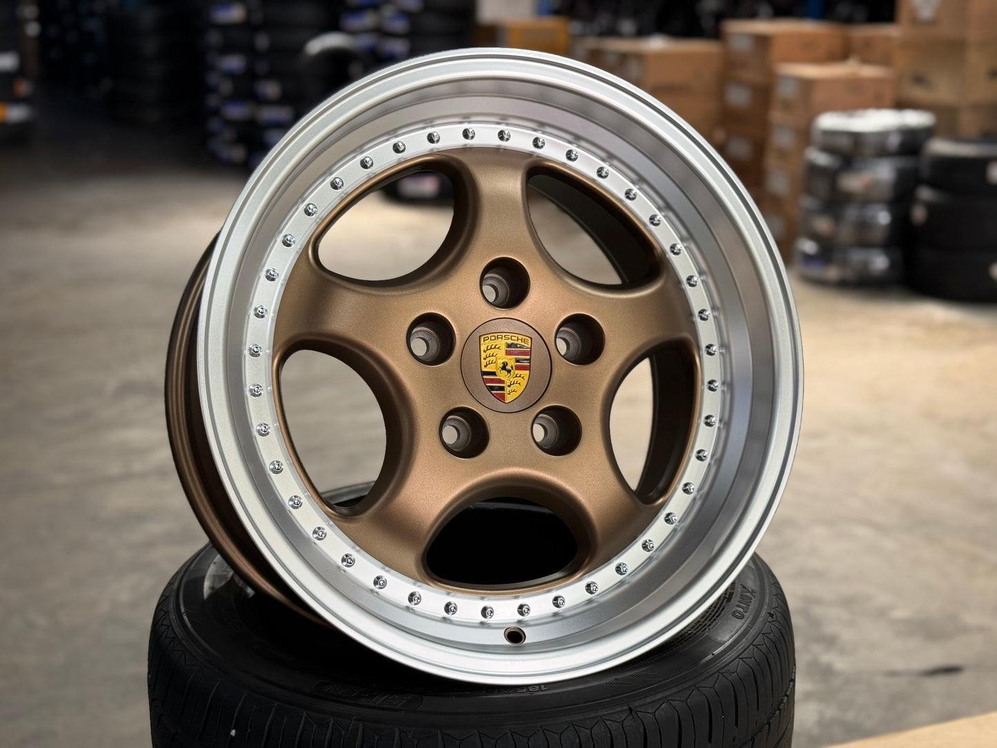 [Bundle] New 18x8 ET50 H20 Porsche Carrera Classic (2 wheels) BRONZE 5X130