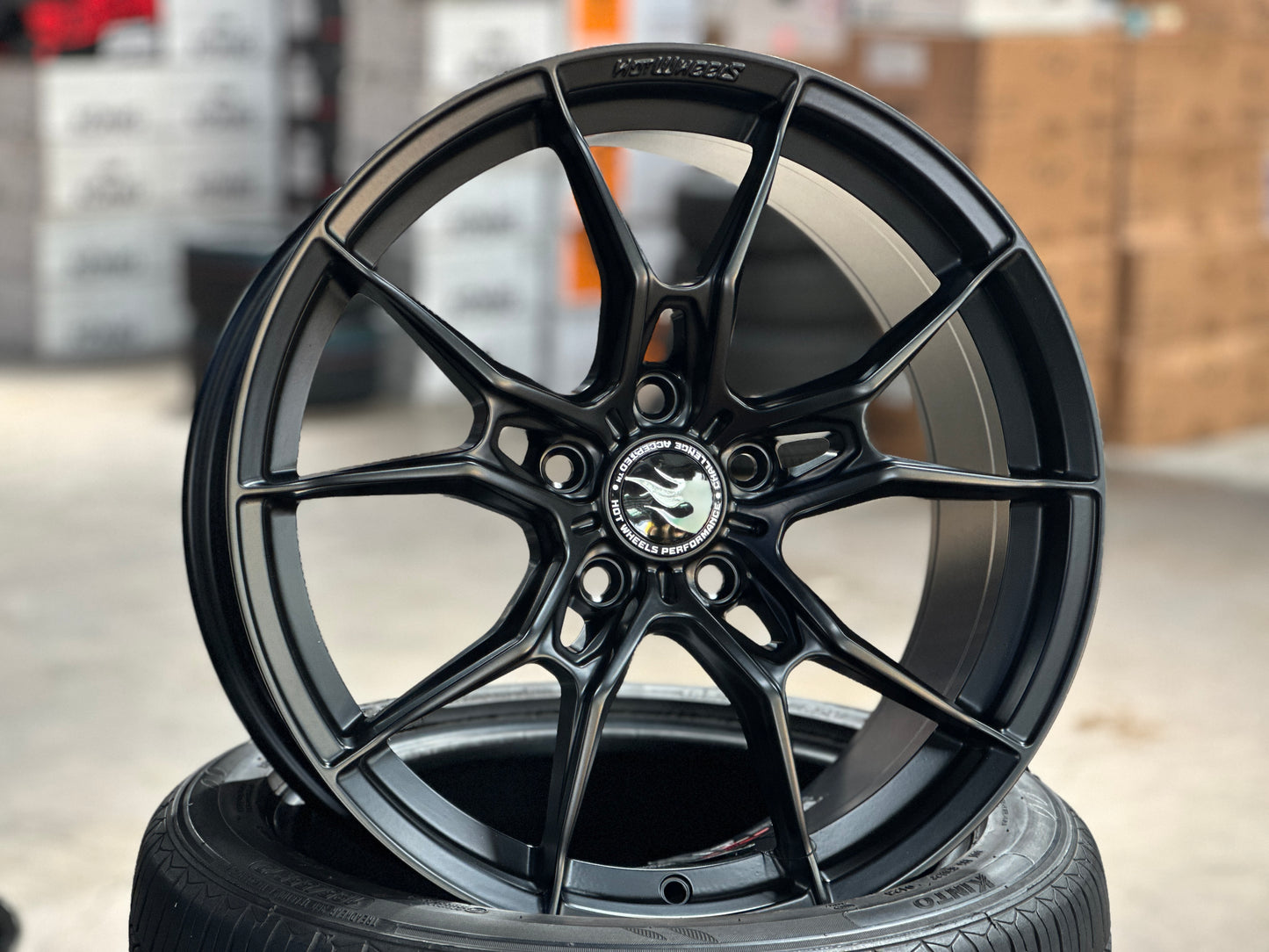 NEW 18X8.5 ET44 Hotwheels HW02 Flow Formed Rim Jet Black 5X112