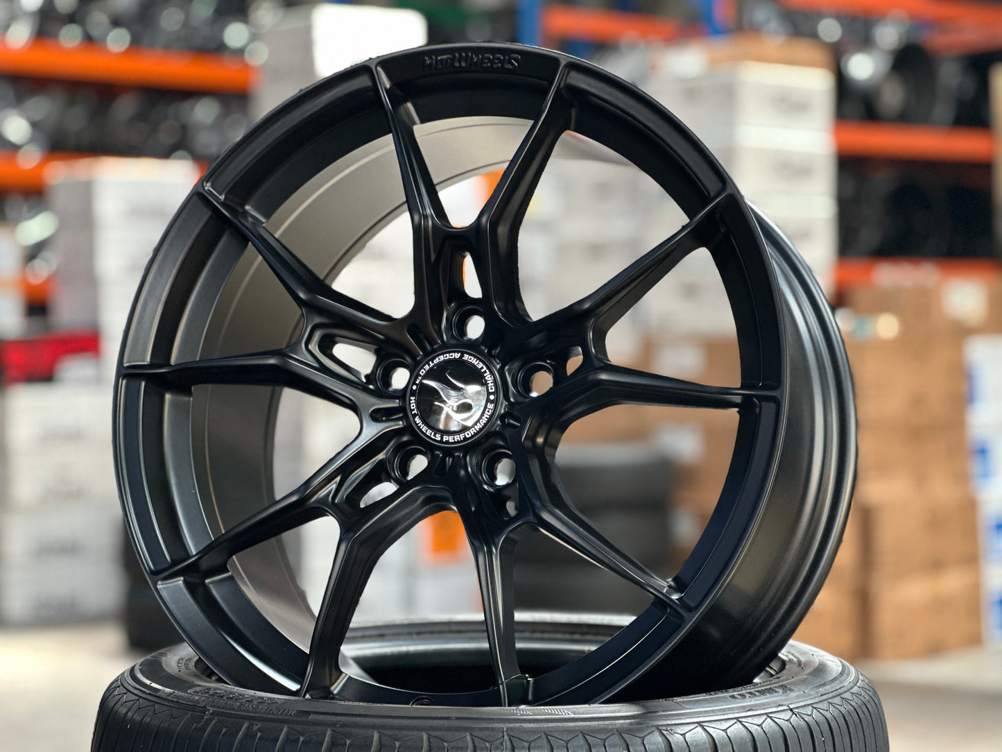 NEW 18X8.5 ET44 Hotwheels HW02 Flow Formed Rim Jet Black 5X112