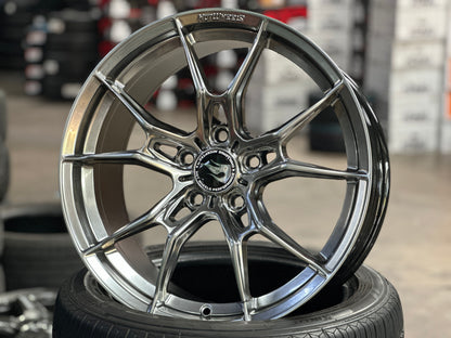 NEW 18X8.5 ET44 Hotwheels HW02 Flow Formed Rim Diamond Black 5X112