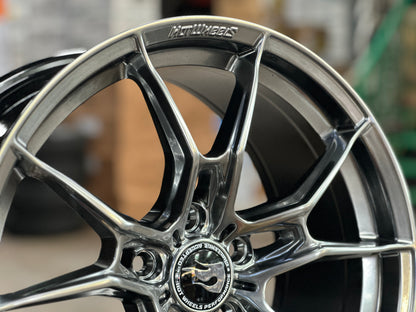 NEW 18X8.5 ET44 Hotwheels HW02 Flow Formed Rim Diamond Black 5X112