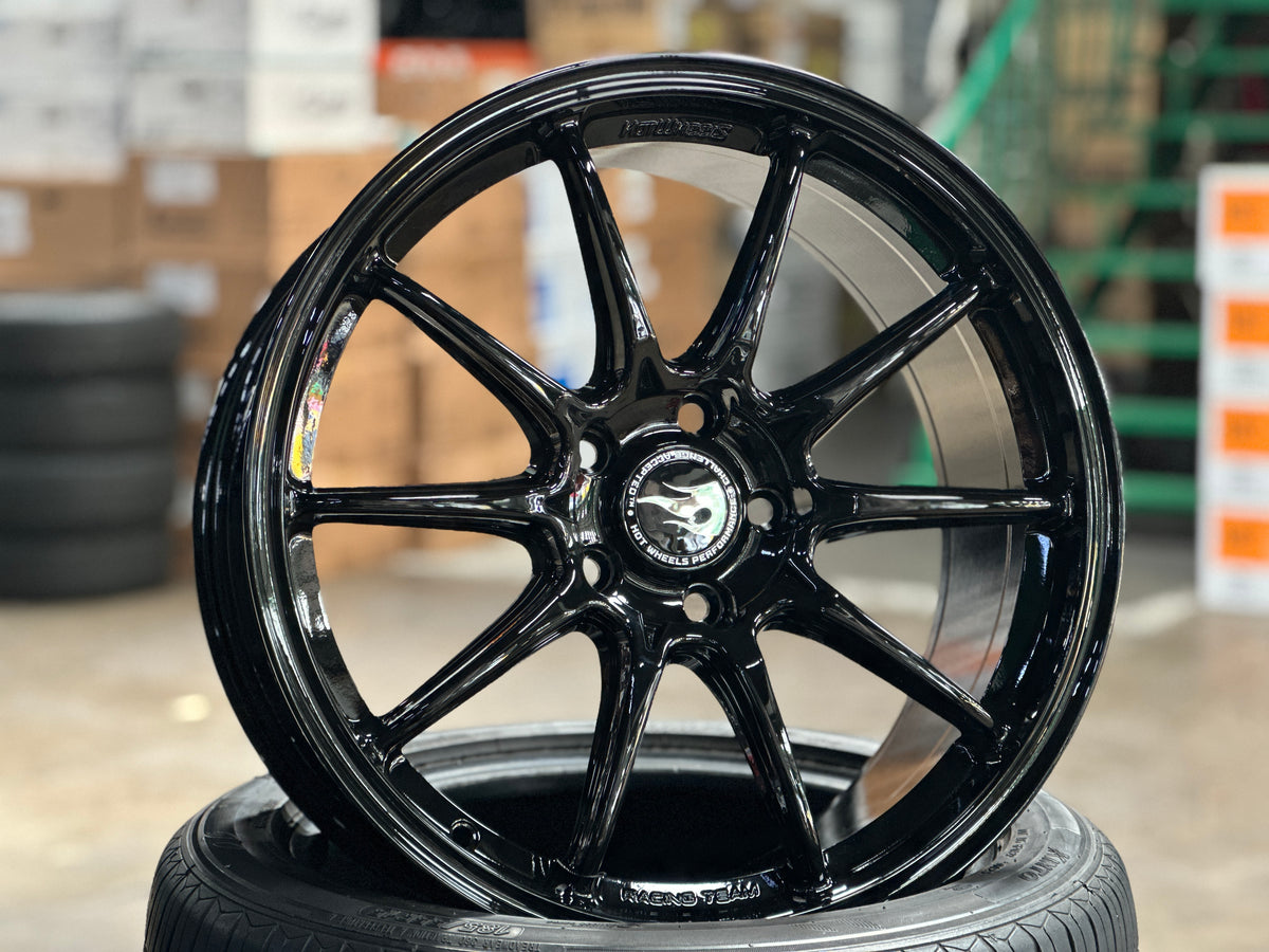 NEW 18X8.5 ET35 Hotwheels HW03 Flow Formed Rim Racing Black 5X112 (4 Wheels)