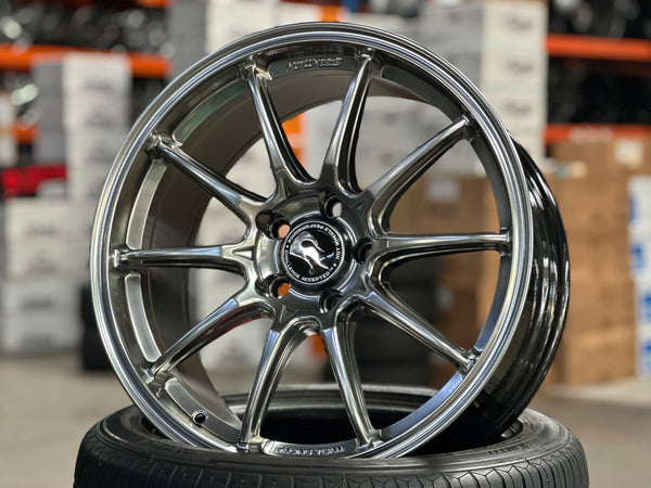 NEW 18X8.5 ET35 Hotwheels HW03 Flow Formed Rim Diamond Black 5X112 (4 Wheels)